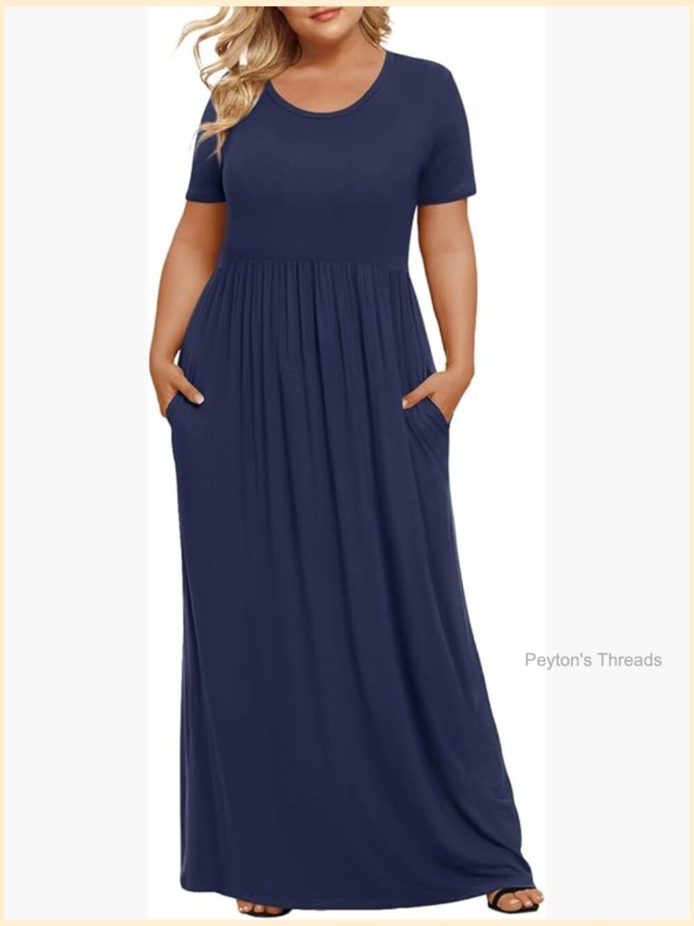 Plus Size Maxi Dress with Pockets Crew Neck Short Sleeve Rayon Spandex